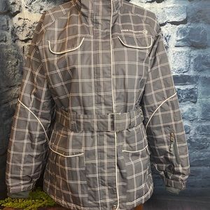 Free Country Winter Full Zip Plaid Checkered Belted Hip Length Jacket/Coat